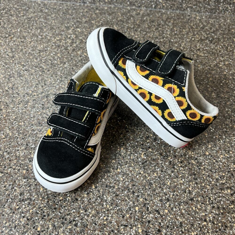 Vans Off The Wall Little Girl Toddler 8 Low Suede/Canvas Sneaker Sunflower Print